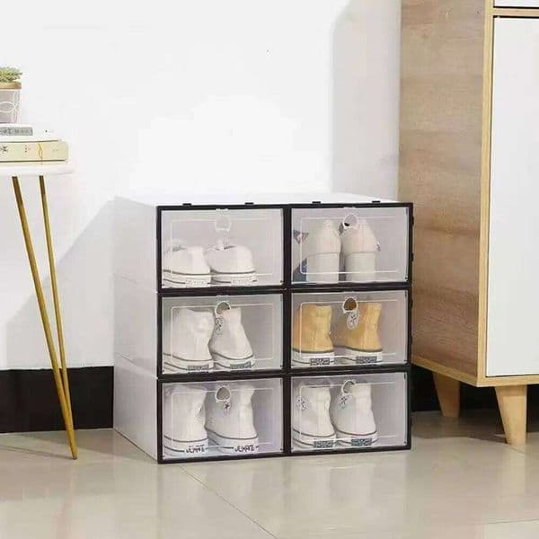 6 Pack Transparent shoes organizers thickened foldable Dustproof storage box Stackable combined shoe cabinet Sale 26H0126