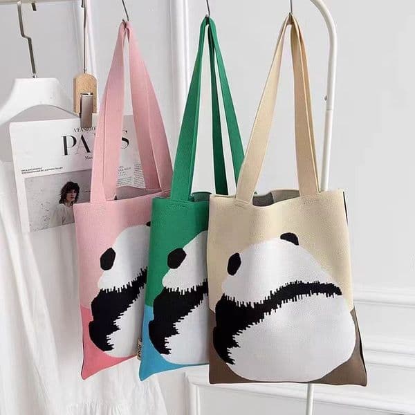 2025 Back View Panda Knitted Factory Tote Canvas Women's Shoulder Bag Handbag Gift Wholesale