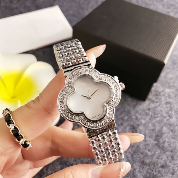 Full Brand Wrist Watch Women Girl Ladies 32mm Flower Crystal Diamond Beautiful Bracelet Style Steel Metal Band Quartz Luxury Clock VA10