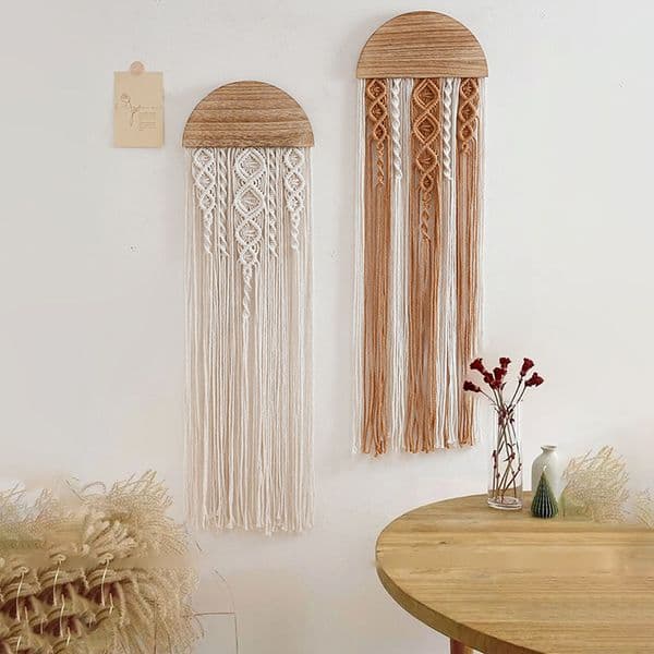 Colorful Hand Woven Bohemian Style Tassel Cotton Tapestries Wall Hanging Macrame Vertical Pattern Art Theme