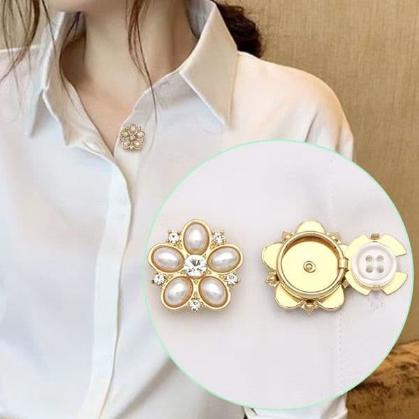 Party Luxury crystal camellia/ four-leaf clover metal snap closure French high-end shirt cardigan dress decorative buttons button-up closure high-end feeling