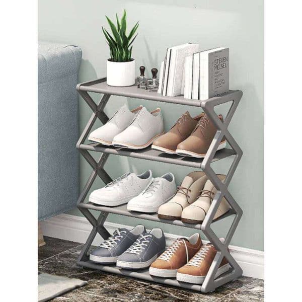 3-Tier Stackable Shoe Rack, Foldable X-Design Plastic Organizer for Entryway Bedroom Dorm, Easy Assembly Space Saving 26H0127
