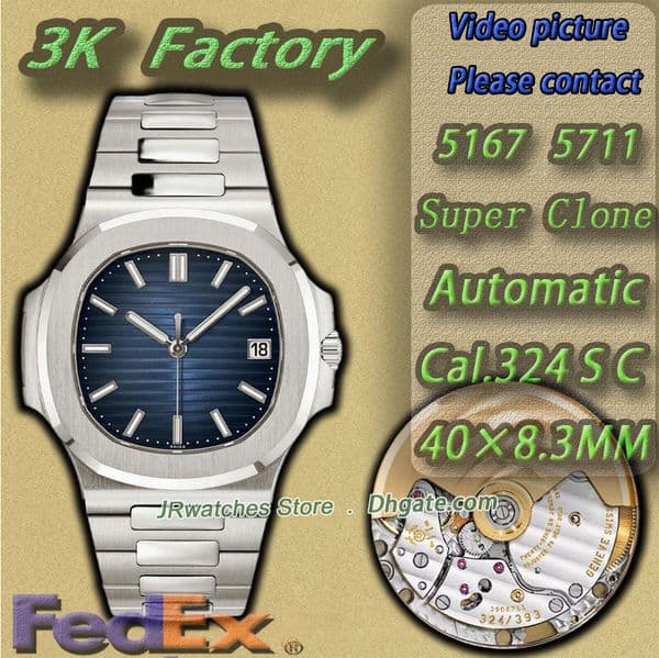 Top 3K Factory Super Clone Quality Luxury Men's Sporty Elegant 5711 Watch Cal.324 SC Automatic Mechanical Movement 8.3MM Stainless Steel Case Luminous 50M Waterproof