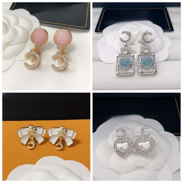 Classic Earrings Gold Plated Brand Designers Letters Stud Geometric Women Crystal Earring Wedding Party Jewerlry