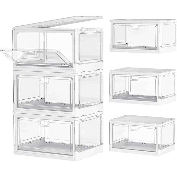 3-Pack Clear Stackable Storage Bins with Lid and Magnetic Door, Foldable for Home Organization 26H0127
