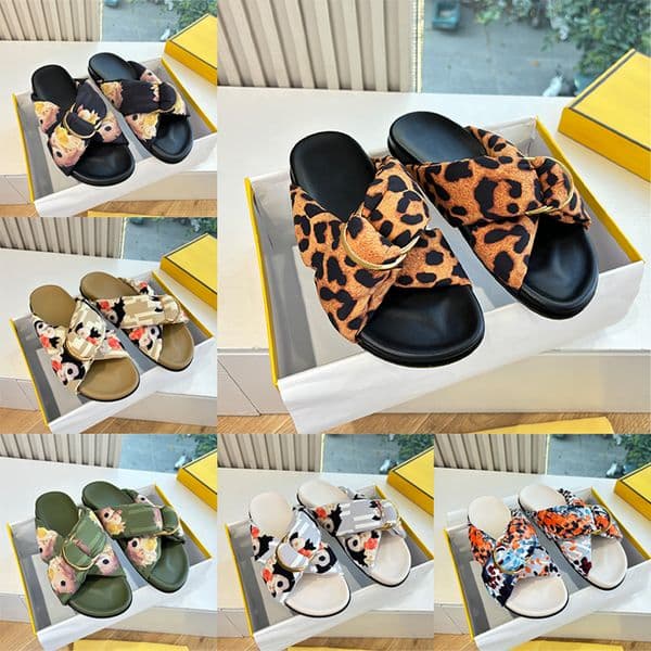 Free Shipping Men Designer Sliders Multicolor Satin Slide Womens Feel Knotted Sandal Leopard Print Satin Slippers Summer Beach Sandale 1046