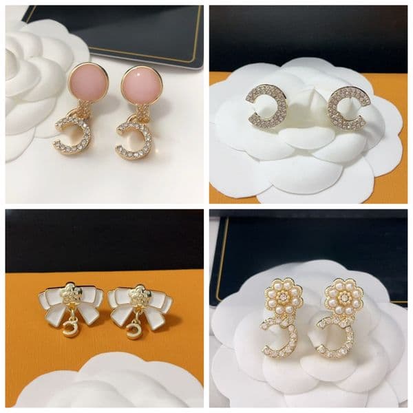 Designer Ear Stud Earrings Gold Letter Earring Fashion Women Elegance Wedding Party Jewelry Accessories