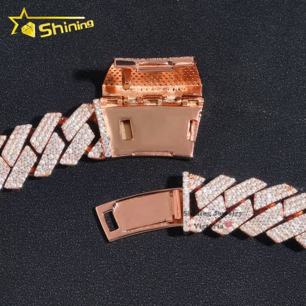 Shining Jewelry Hip Hop Iced Out Miami Cuban Link 18mm 3 Rows Thick Solid 925 Silver VVS Moissanite Cuban Chain