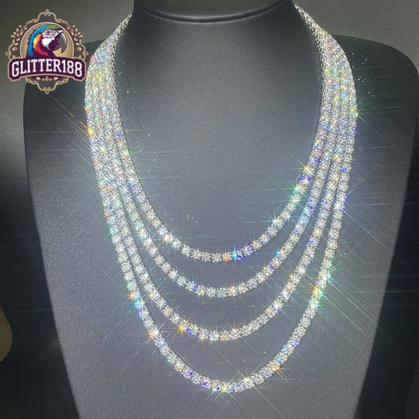S925 Sterling Silver Moissanite Diamond 2mm 3mm 4mm 5mm 6mm Single-row Tennis Chain Necklace Jewelry Choker