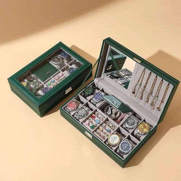 DELESYS Green Dust-proof Zipper Watch With Lock Jewelry Display Gift Box Birthday Present 26H0128