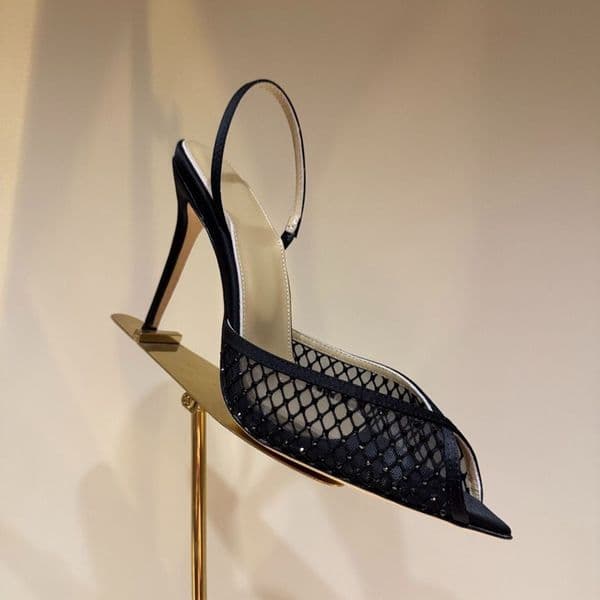 Cut Outs Lace Slingback Pumps Fashion ladies pointed toe slip on stiletto heel Luxury designer women crystal embelished evening shoes Elegant mesh sandals