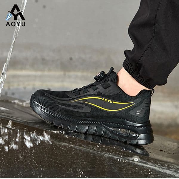 Labor protection shoes, anti-crush and anti-puncture men's protective shoes, rotating button shock-absorbing safety shoes