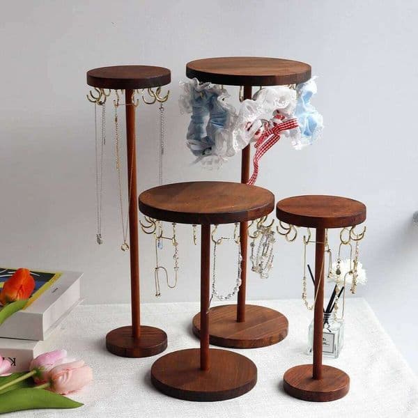 Walnut Color Wood Organizer Holder Necklace Earrings Bracelets Display Stand Desktop Jewelry Storage Rack 26H0128