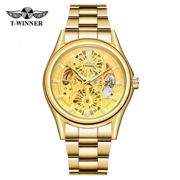 T-WINNER Winner Skeleton Transparent Back 8 Figure Circle Pattern Automatic Mechanical Watch