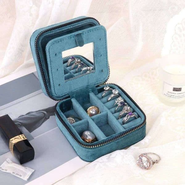 Rhombus Velvet with Mirror Women Travel Portable Earrings Ring Necklace Storage Display Jewelry Organizer Box 26H0128