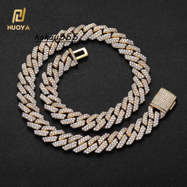 NUOYA Hip Hop Jewelry Iced Out Miami Cuban Chain Necklace Gold Silver Plated Lab Diamond Prong Cuban Chain Choker Necklace Women