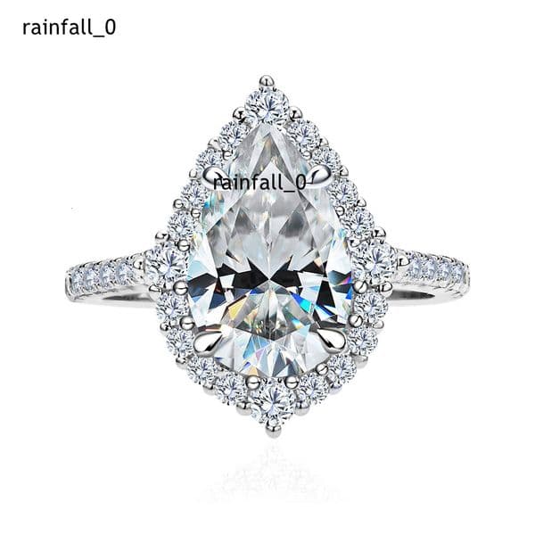 Wholesale Light Luxury 4Carat 812MM Water Drop Moissanite Ring Fine Jewelry S925 Sterling Silver Engagement Ring for Women