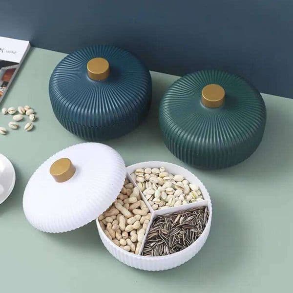 Dried Fruit Snack Plate 3 Compartment Food Storage Tray With Cover Kitchen Supplies For Party Candy Nuts Dish