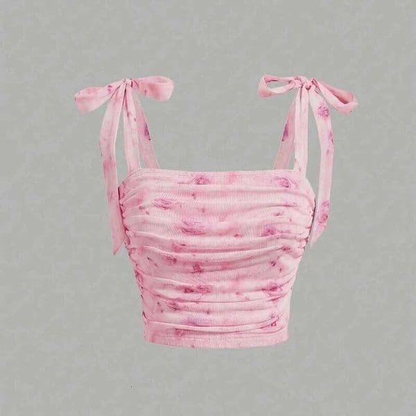 Solid Tie Shoulder Ruched Wide Strap Slim Fit Crop for Women Summer 2025 Y2K Clothes Pink Backless Cami Top Streetwear