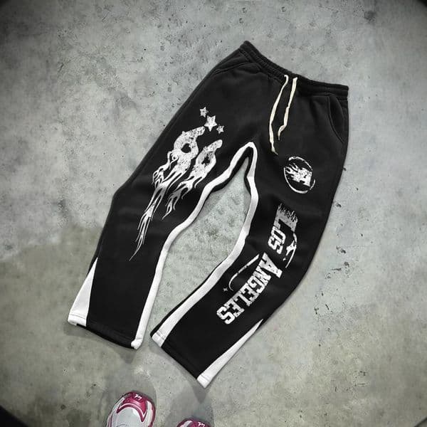 Luxury Brand Designer Clothes New Trendy Brand European And American Fashion Flame Letter Casual Fashion Micro-Elastic Fabric Flared Pants Fashion Versatile