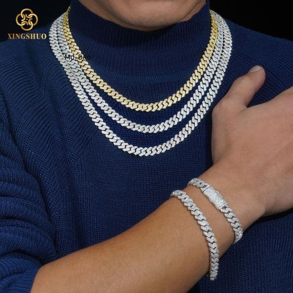 8 mm Sterling Silver Cuban Charm Link Chain Necklace with Moissanite for Certified Unisex Hip Hop Jewelry