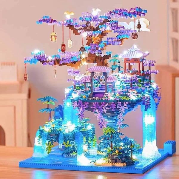 Forest Lakes Tree Castle House Building Blocks Set Waterfall With Light DIY Toys For Children Birthday Holiday Special Gifts