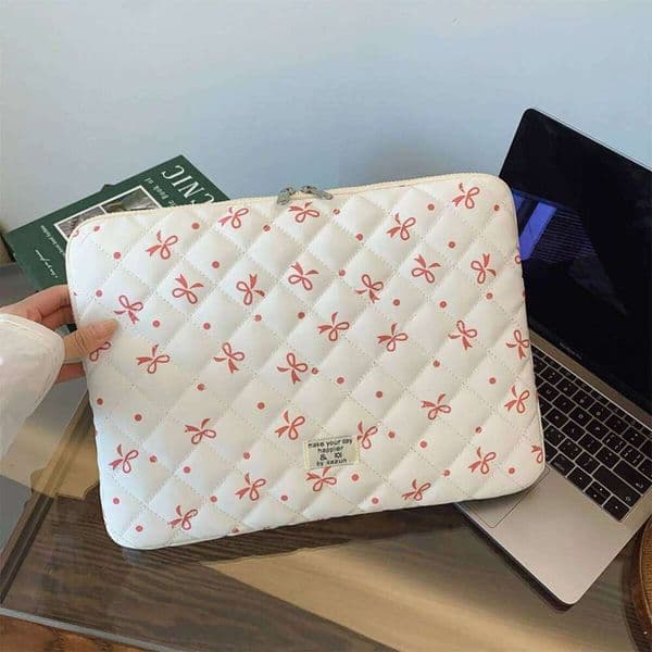 Leisure Simplicity Quilted Argyle Briefcase Bow Print Soft Oxford Laptop Sleeve Shockproof Zipper Multi-Size for Office Commute