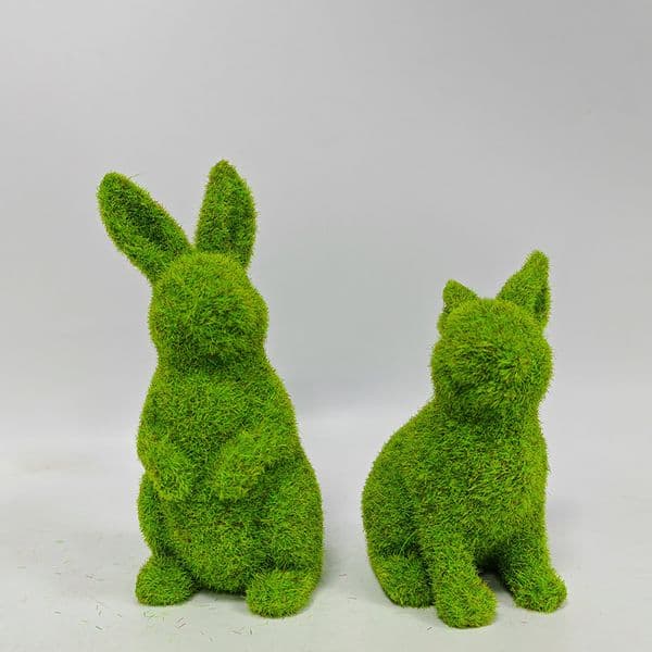 Easter Resin Moss Rabbit Ornaments, Garden Artificial Moss Rabbit Easter Decorations, Easter Party Giveaways (Small Size, Set of 2) XB-ZRT02