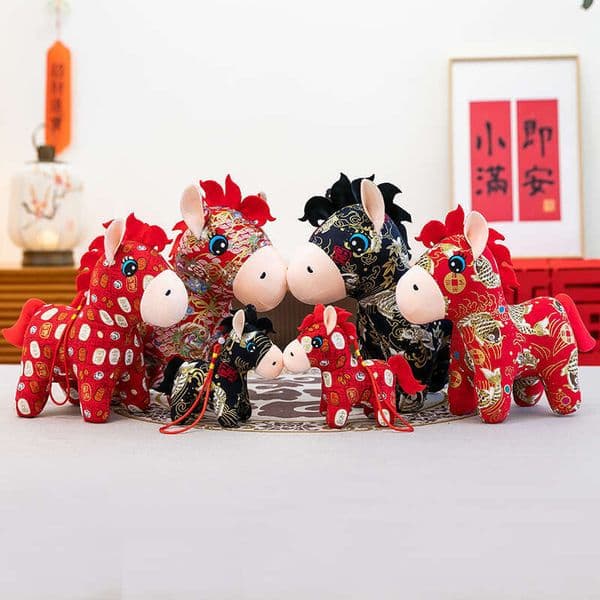 2026 Chinese New Year Mascot Horse Plush Toy Red Lucky Text Stuffed Animal Doll for Spring Festival Gift