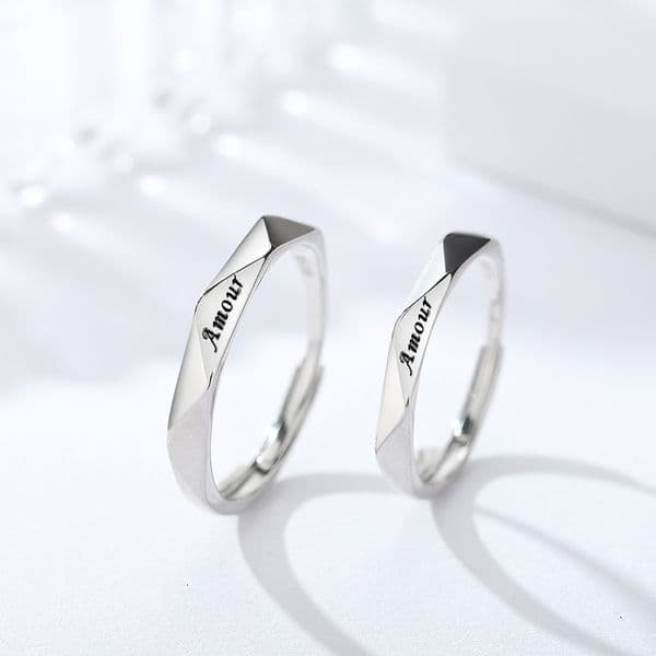 French I Love You S925 Sterling Silver Couple Niche Ins Style Korean Version Simple Design Matching Rings for Men and Women
