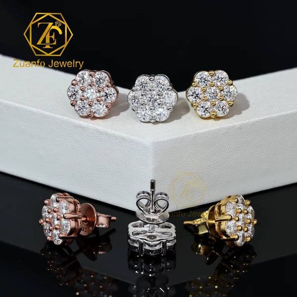 Wholesale 925 Sterling Silver 6mm 9mm Size Cluster Moissanite Flower Stud Earrings VVS Diamond Luxury Jewelry Men Women