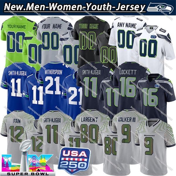 #14 DK Metcalf USA250 Seahawksjersey#7 Geno Smith Jersey Kenneth Walker III Tyler Lockett SeahawksS jersey#11 Smith-Njigba Devon Witherspoon Sam Howell