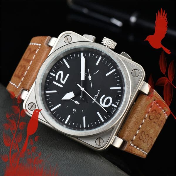 New mens INSTRUMENTS Wristwatches Men Automatic Mechanical Watch BELLity Brown Leather Black ROSSity Rubber watches #3423
