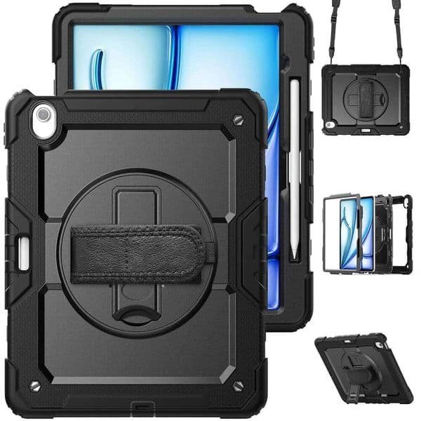 For iPad A16 11th 11 Air 13 M3 2025 - Heavy Duty Protective Cover with Screen Protector, Shoulder Strap & Pencil Holder H260131