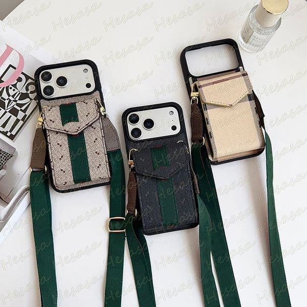 Luxury Organ Card Pocket Phone Case for iPhone 17 Pro Max Air 16 15 14 13 12 11 Pro Max X Xs Xr 8 Plus Shoulder Leather Designer Cover Samsung Galaxy S26 Ultra S25 S24 S23 S22