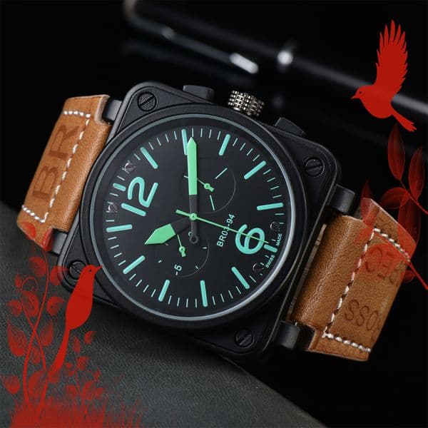 New mens INSTRUMENTS Wristwatches Men Automatic Mechanical Watch BELLity Brown Leather Black ROSSity Rubber watches #3422
