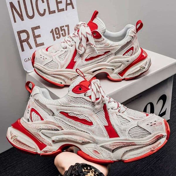 New Men's Distressed Chunky Dad - Washed Finish Mesh Sneakers, Soft Sole Non-Slip,Height-Increasing Versatile Casual Shoes