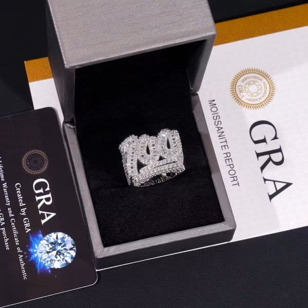 Baguette Moissanite Number 100 Big Finger Ring Fashion Men Hip Hop Jewelry Stylish Rapper Lucky Ring Bring Fortune to Your Life