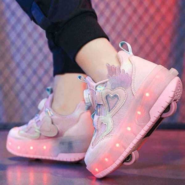 2 Wheels Led Light Roller Skate Outdoor Pulley Fashion Children's Sneakers Breathable Mesh Shoes Kids Boys Girl
