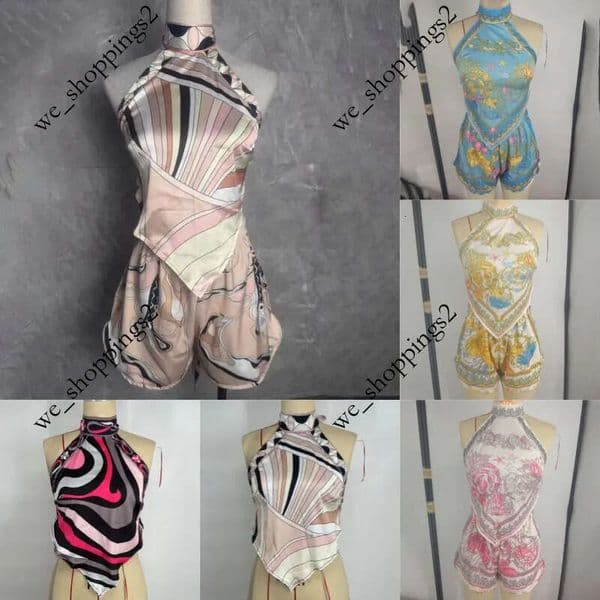 Sexy Backless Swimsuits Women Vacation Bathing Suits Charming Beach Halter Tops Deisgner Contrast Color Swim Trunks