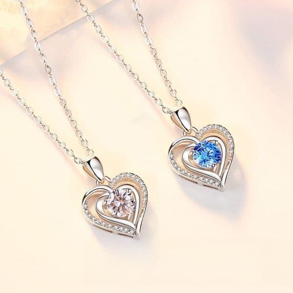 Women's Korean Style Ocean Necklace Simple Elegant Heart Pendant Shiny Zircon Clavicle Chain Light Luxury Temperament Waterproof Anti-Fade Daily Party