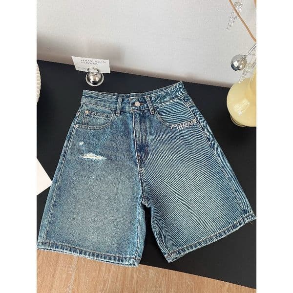 Americn Retro Blue Jens Designer Pnts For Women Summer 2026 New Style Wide-leg High-wisted Stright-cut Mid-length Trendy Pnts