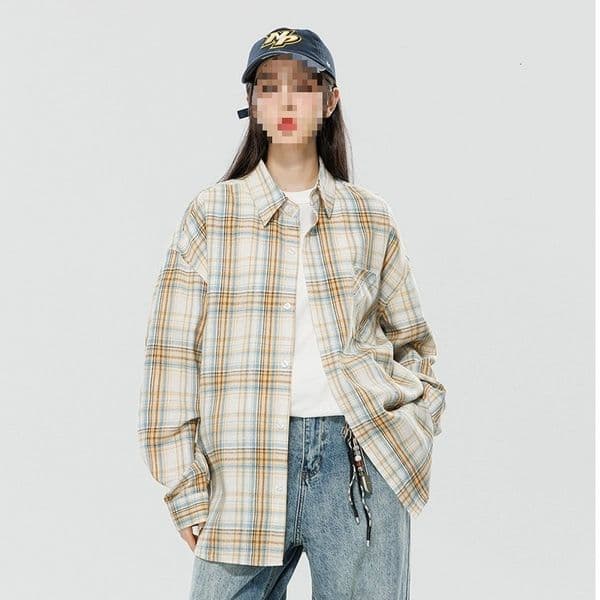 In-stock Cotton American Retro Plaid Shirt For Women Unique Designer Shirt Design Niche Ins Designer Hoodie Style Polo Shirt Long-sleeved Checkered Shirt Jacket