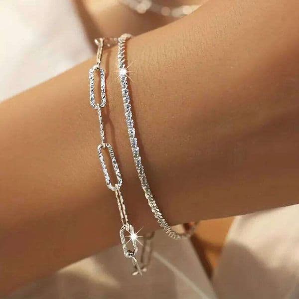 Fashion 925 Sterling Silver Sparkling Bracelets for Women Girls Korean Designer Double Layered Starry Sky Bracelet Party Jewelry C260303
