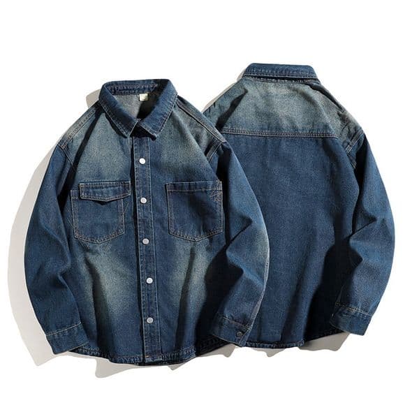 Designer Jacket Americn Retro Longsleeve Denim Shirt For Men Spring Trendy Brnd Stylish Nd Csul Loose Fit With Pockets Ptchwork Workwer Jcket