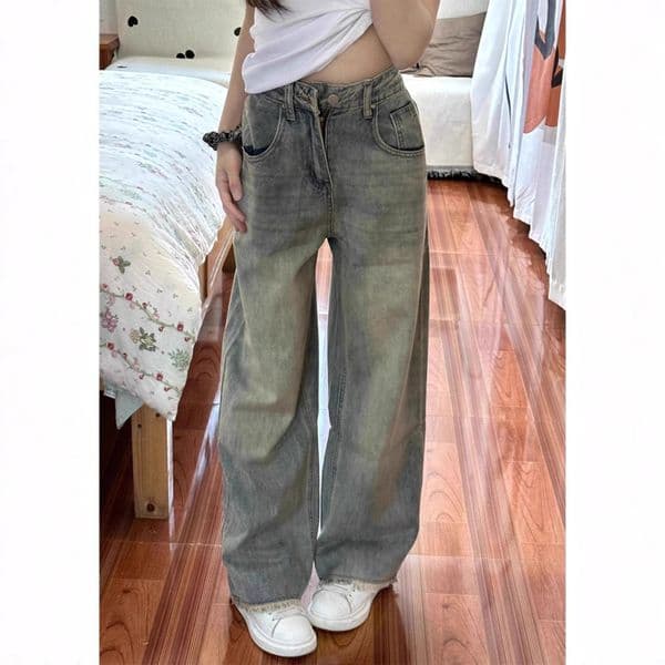 2026 Spring Nd Autumn Vintge Nostlgic Jens Floor-length Americn Style High-wisted Slimming Designer Pnts Csul Wide-leg Pnts Verstile Stright-leg Pnts For Women