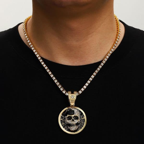 Full Diamond Oil Drop Alloy Skull Pendant Domineering Cool Personality Trendy Hip-Hop Men's Necklace