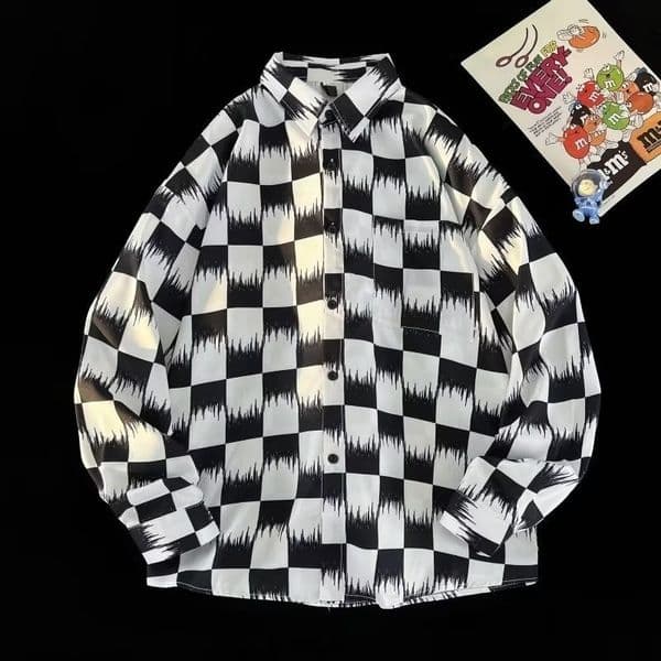Checkered Shirt For Men Trendy Spring Americn Drk Style Blck Nd White Plid Shirt Hiphop Designer Jacket Csul Jcket
