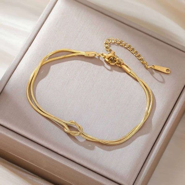 Skyrim Double Snake Chain Love Knot Bracelet Stainless Steel Gold Color Adjustable Bracelets Women Men Couple Minimalist Jewelry C260303