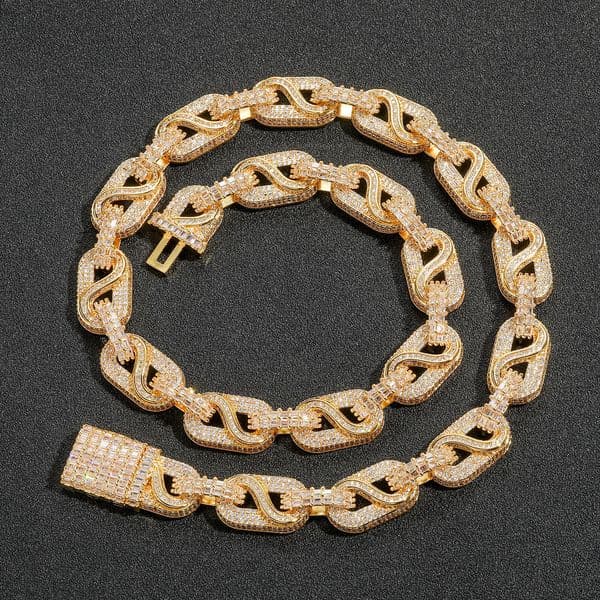 12mm Cuban chain with T-shaped zircon inlays, trendy and unique men's hip-hop necklace